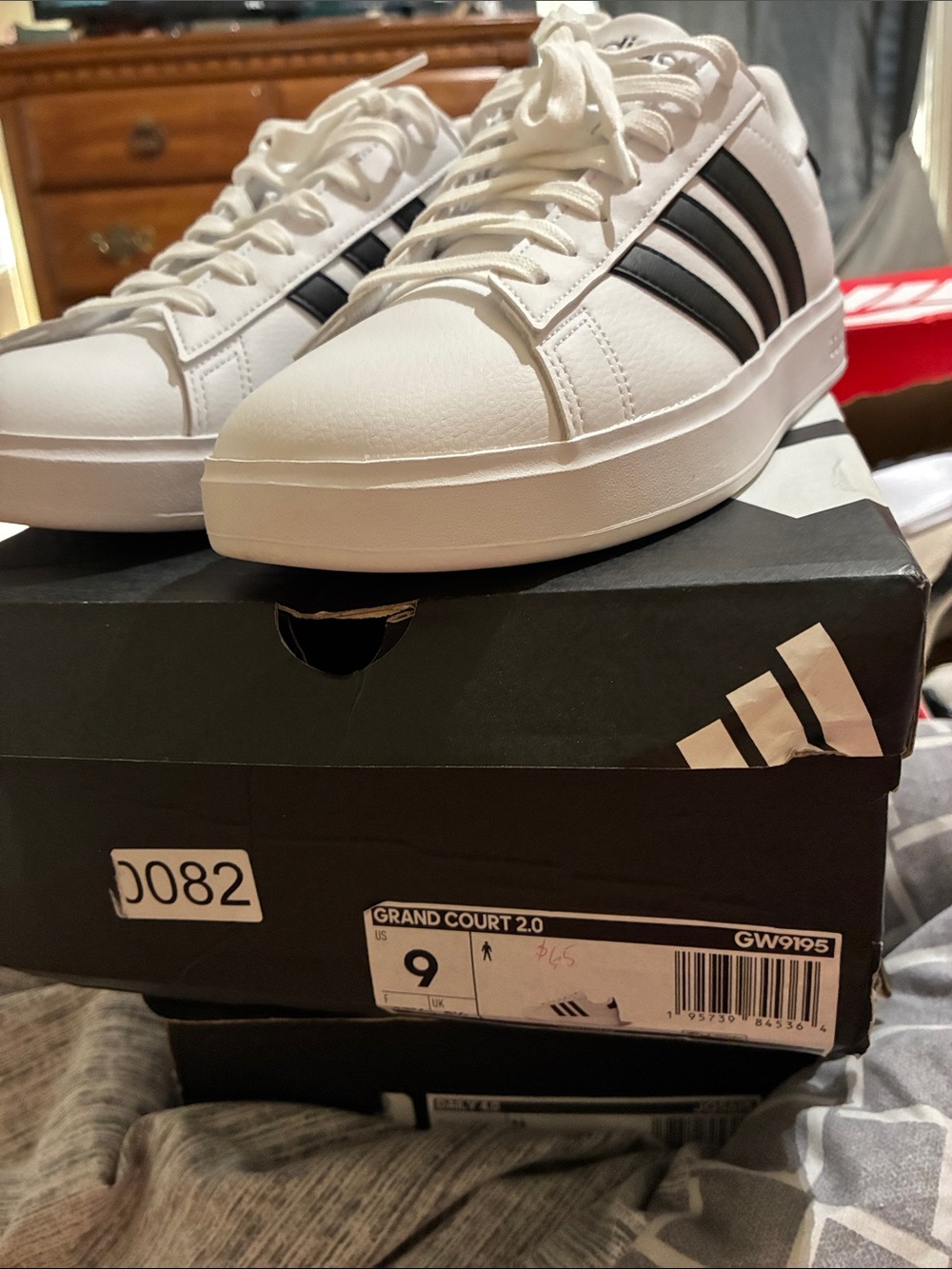 adidas Men's Grand Court 2.0 White with Black Stripes Sneakers